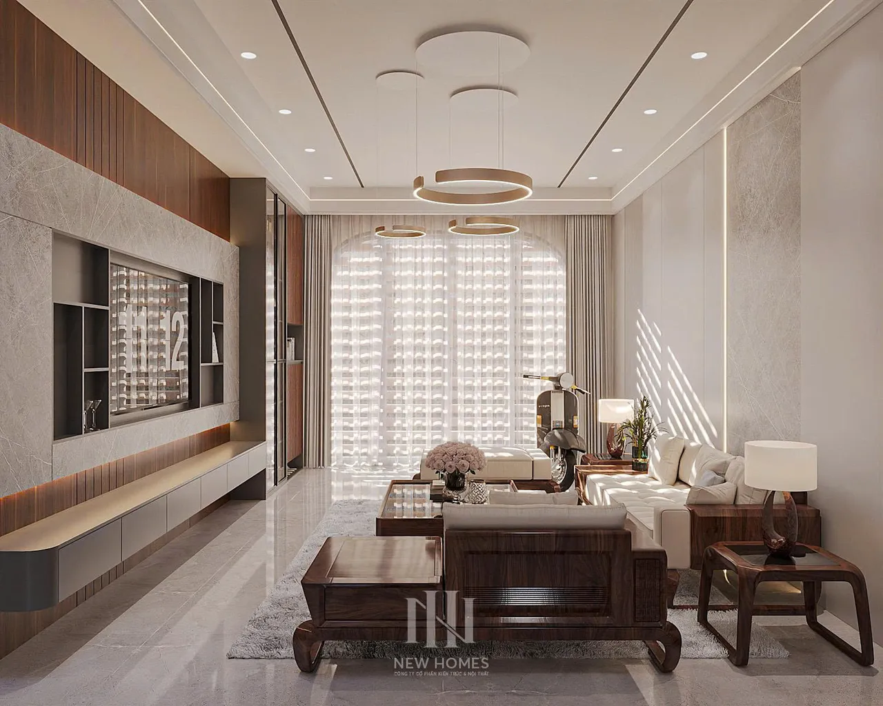 Mẫu nội thất Hiện đại — Nhà mặt đất Hải Dương — phòng khách, thiết kế 3d