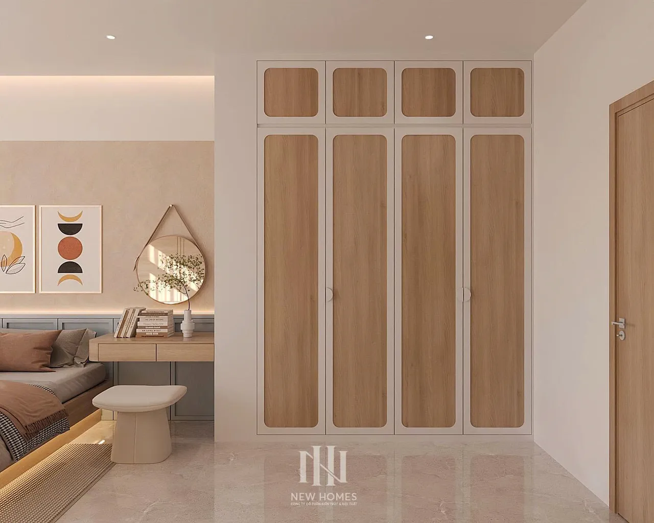 Mẫu nội thất Hiện đại — Nhà mặt đất Hải Dương — phòng ngủ master, thiết kế 3d