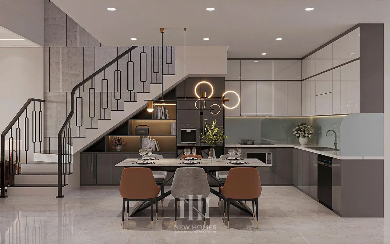 Mẫu nội thất Hiện đại — Nhà mặt đất Hải Dương — bếp – phòng ăn, thiết kế 3d