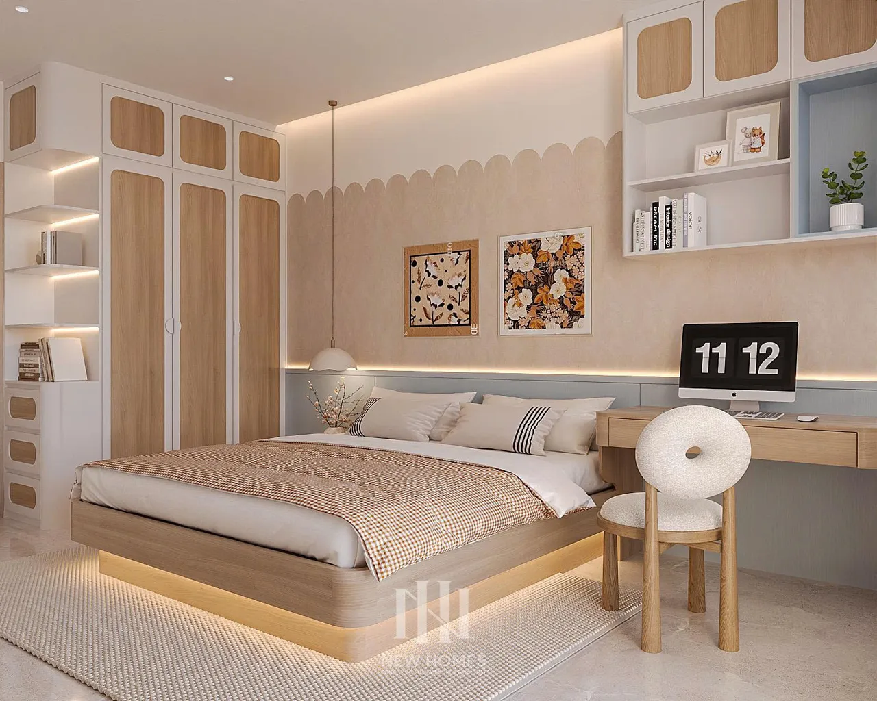 Mẫu nội thất Hiện đại — Nhà mặt đất Hải Dương — phòng ngủ 2, thiết kế 3d