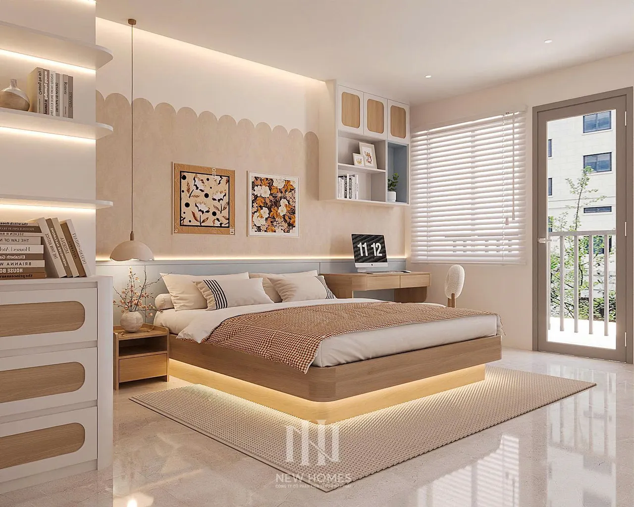 Mẫu nội thất Hiện đại — Nhà mặt đất Hải Dương — phòng ngủ 2, thiết kế 3d