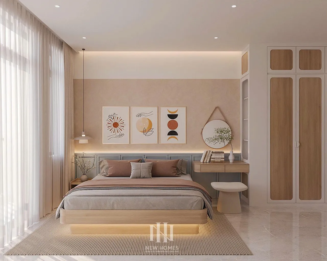 Mẫu nội thất Hiện đại — Nhà mặt đất Hải Dương — phòng ngủ master, thiết kế 3d
