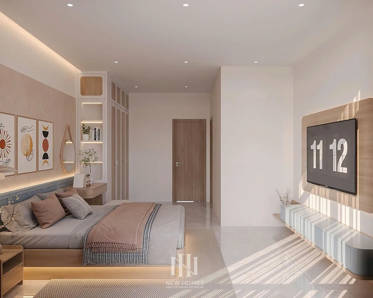 Mẫu nội thất Hiện đại — Nhà mặt đất Hải Dương — phòng ngủ master, thiết kế 3d