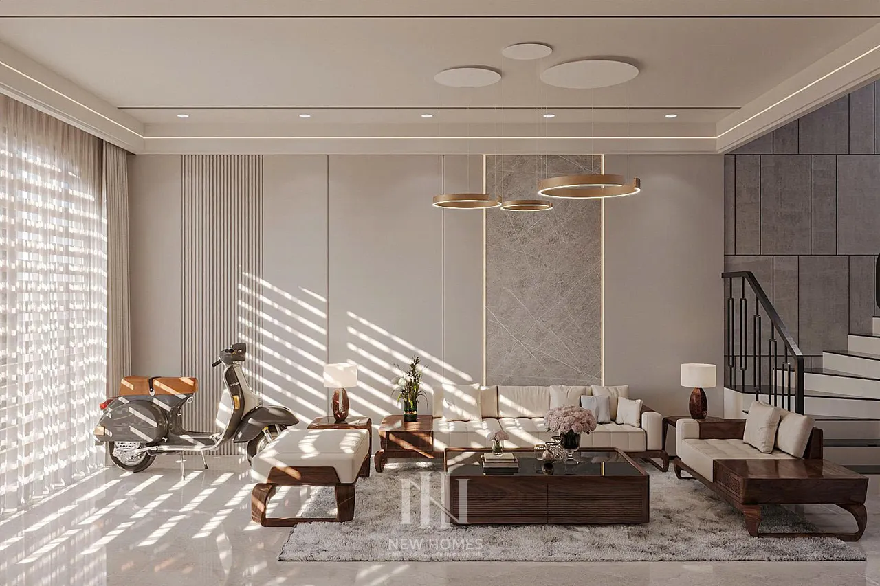 Mẫu nội thất Hiện đại — Nhà mặt đất Hải Dương — phòng khách, thiết kế 3d