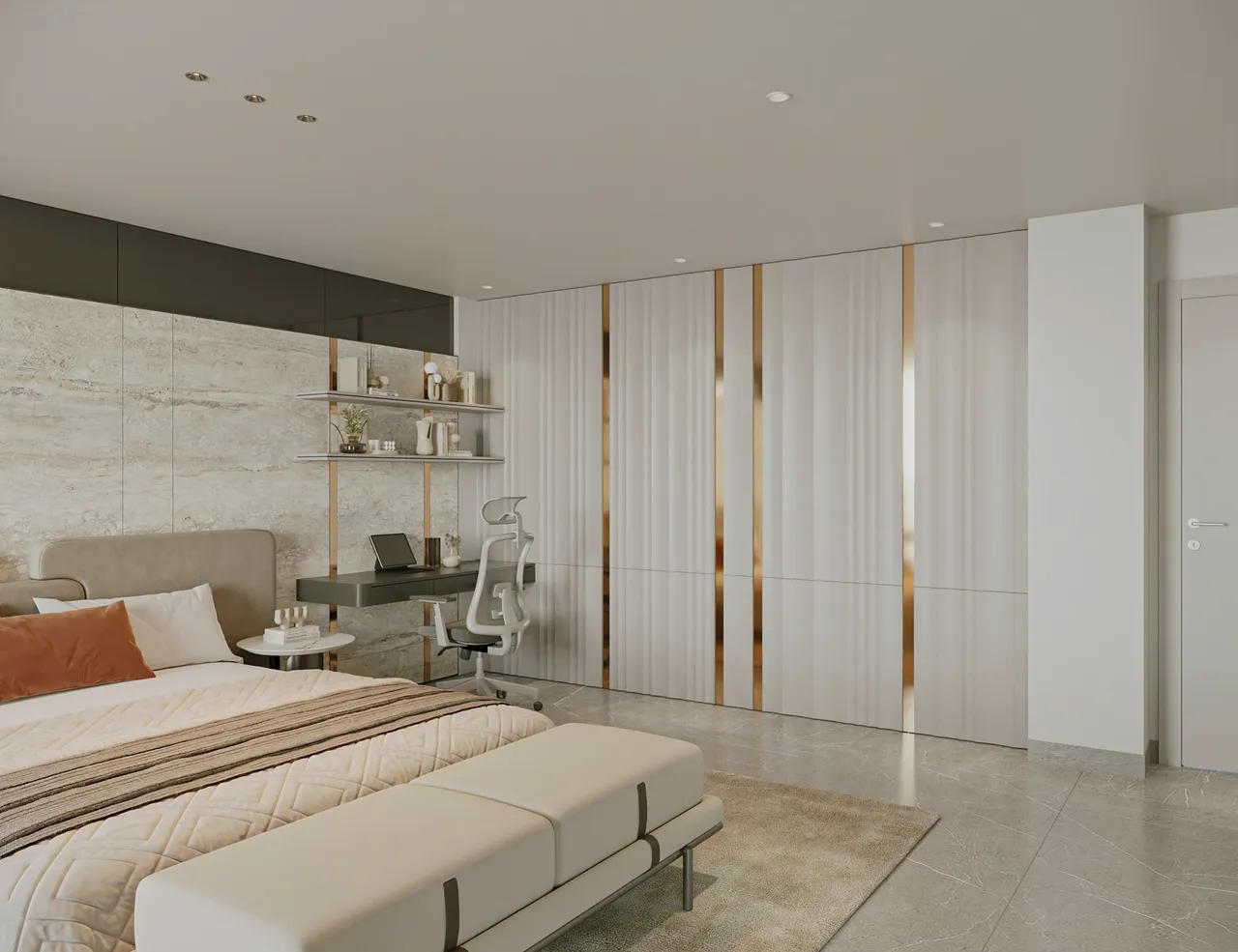 Mẫu nội thất Hiện đại — Nhà mặt đất Tam Trinh — phòng ngủ master, thiết kế 3d
