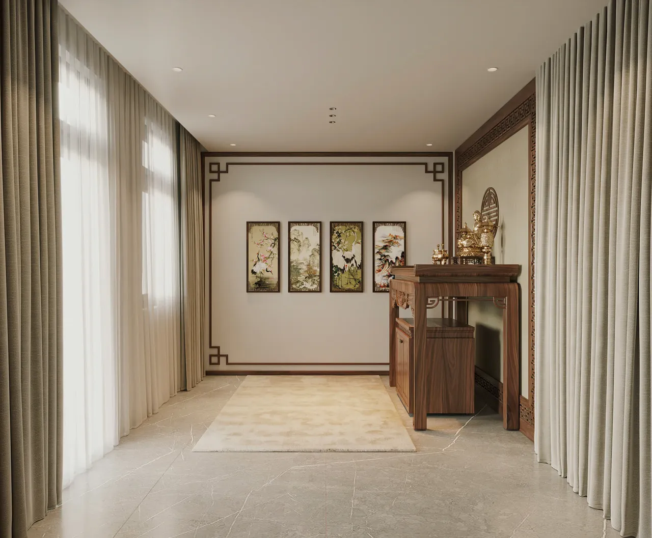 Mẫu nội thất Hiện đại — Nhà mặt đất Tam Trinh — phòng thờ, thiết kế 3d