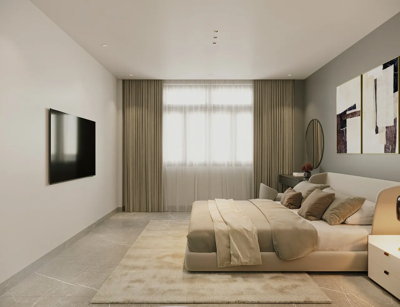 Mẫu nội thất Hiện đại — Nhà mặt đất Tam Trinh — phòng ngủ 3, thiết kế 3d