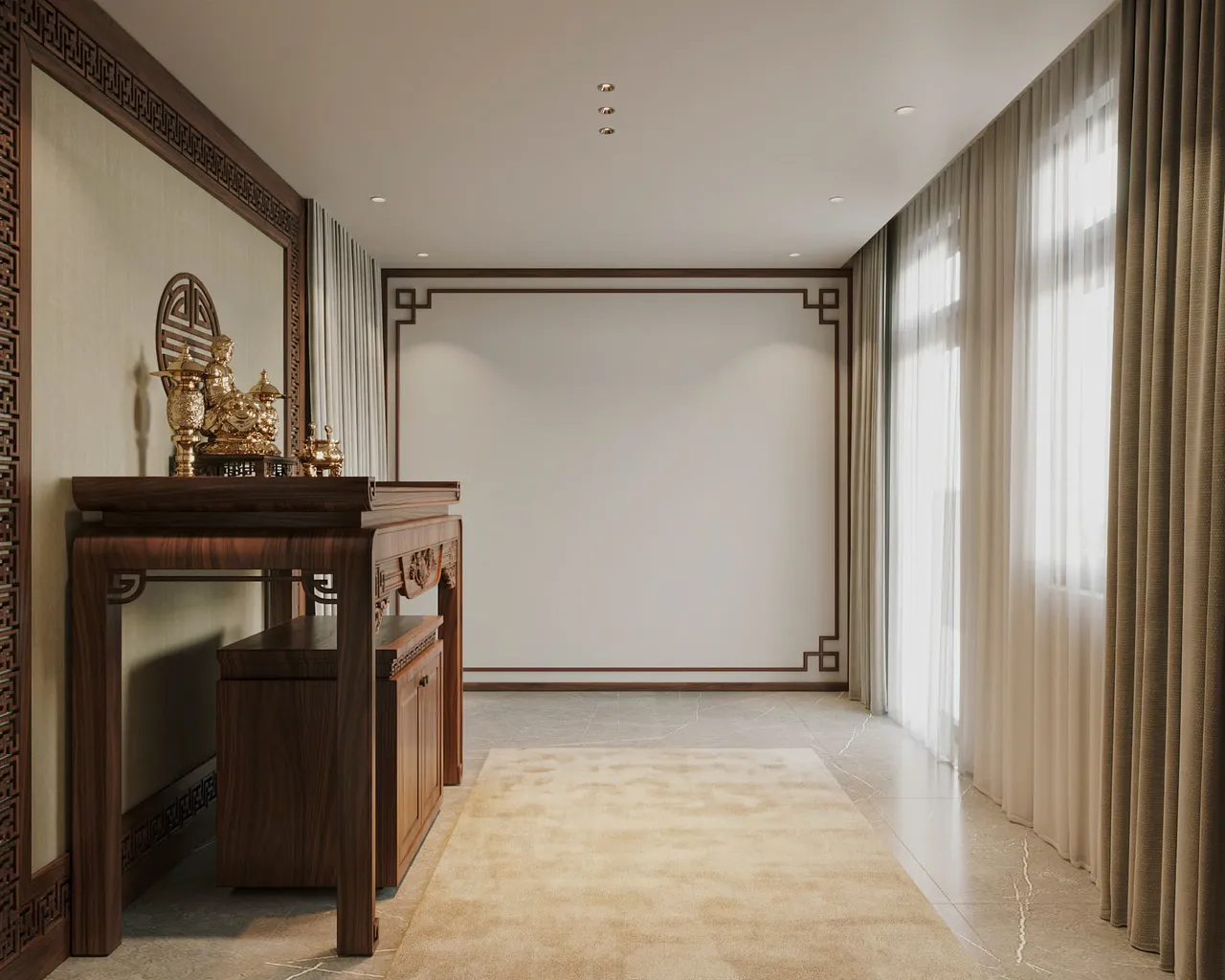 Mẫu nội thất Hiện đại — Nhà mặt đất Tam Trinh — phòng thờ, thiết kế 3d