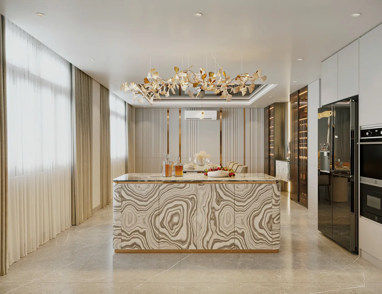 Mẫu nội thất Hiện đại — Nhà mặt đất Tam Trinh — bếp – phòng ăn, thiết kế 3d