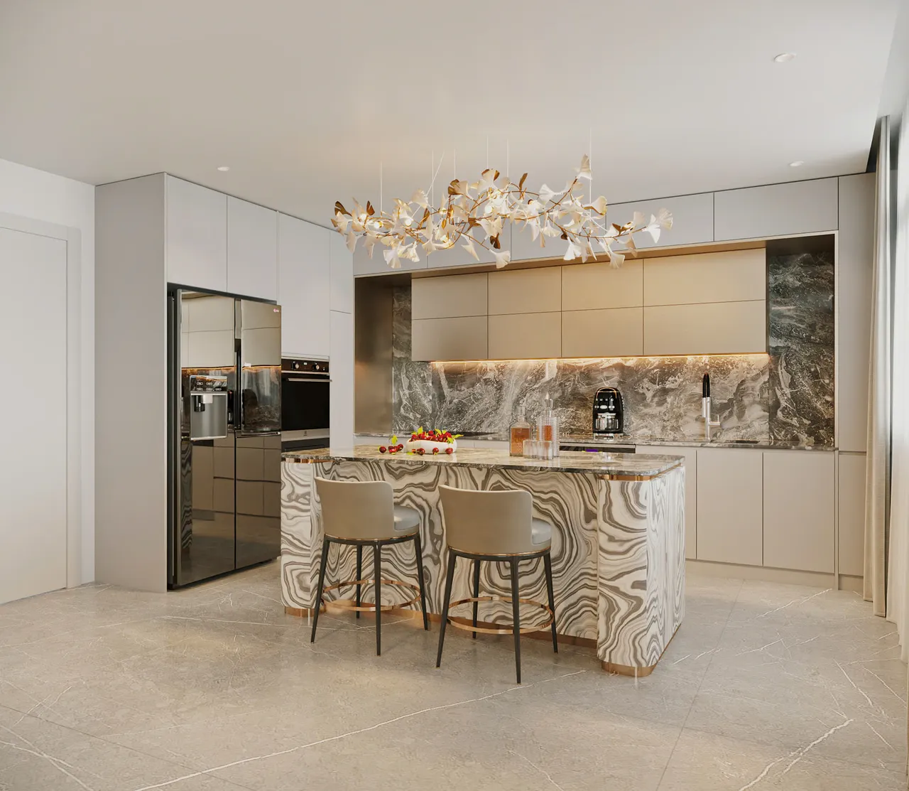 Mẫu nội thất Hiện đại — Nhà mặt đất Tam Trinh — bếp – phòng ăn, thiết kế 3d