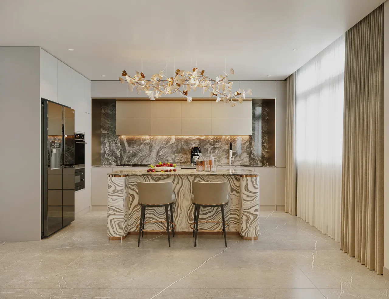 Mẫu nội thất Hiện đại — Nhà mặt đất Tam Trinh — bếp – phòng ăn, thiết kế 3d