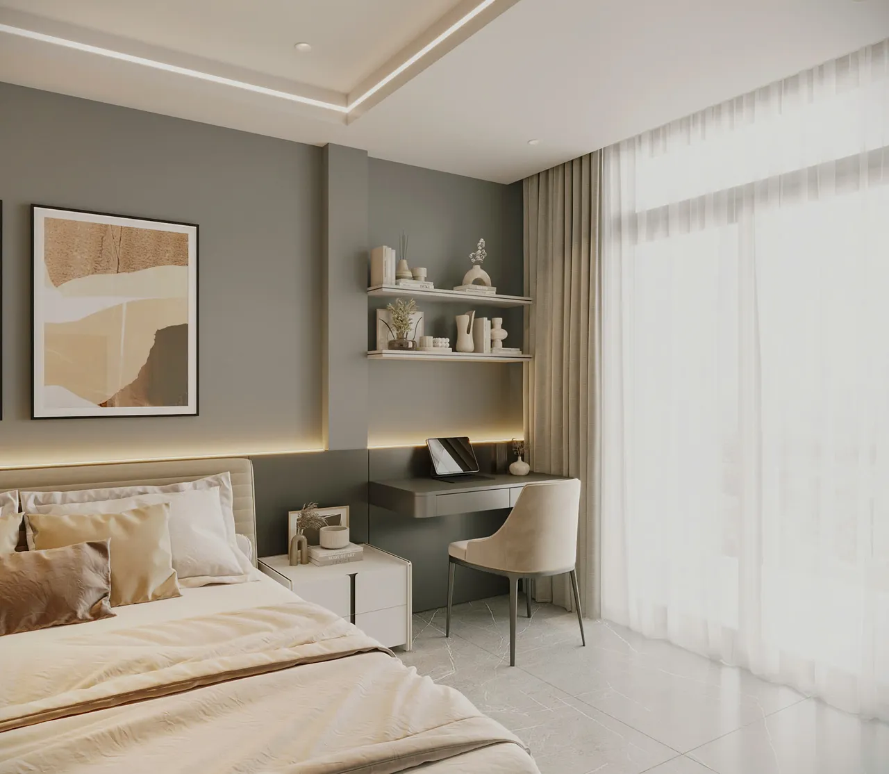 Mẫu nội thất Hiện đại — Nhà mặt đất Tam Trinh — phòng ngủ 4, thiết kế 3d