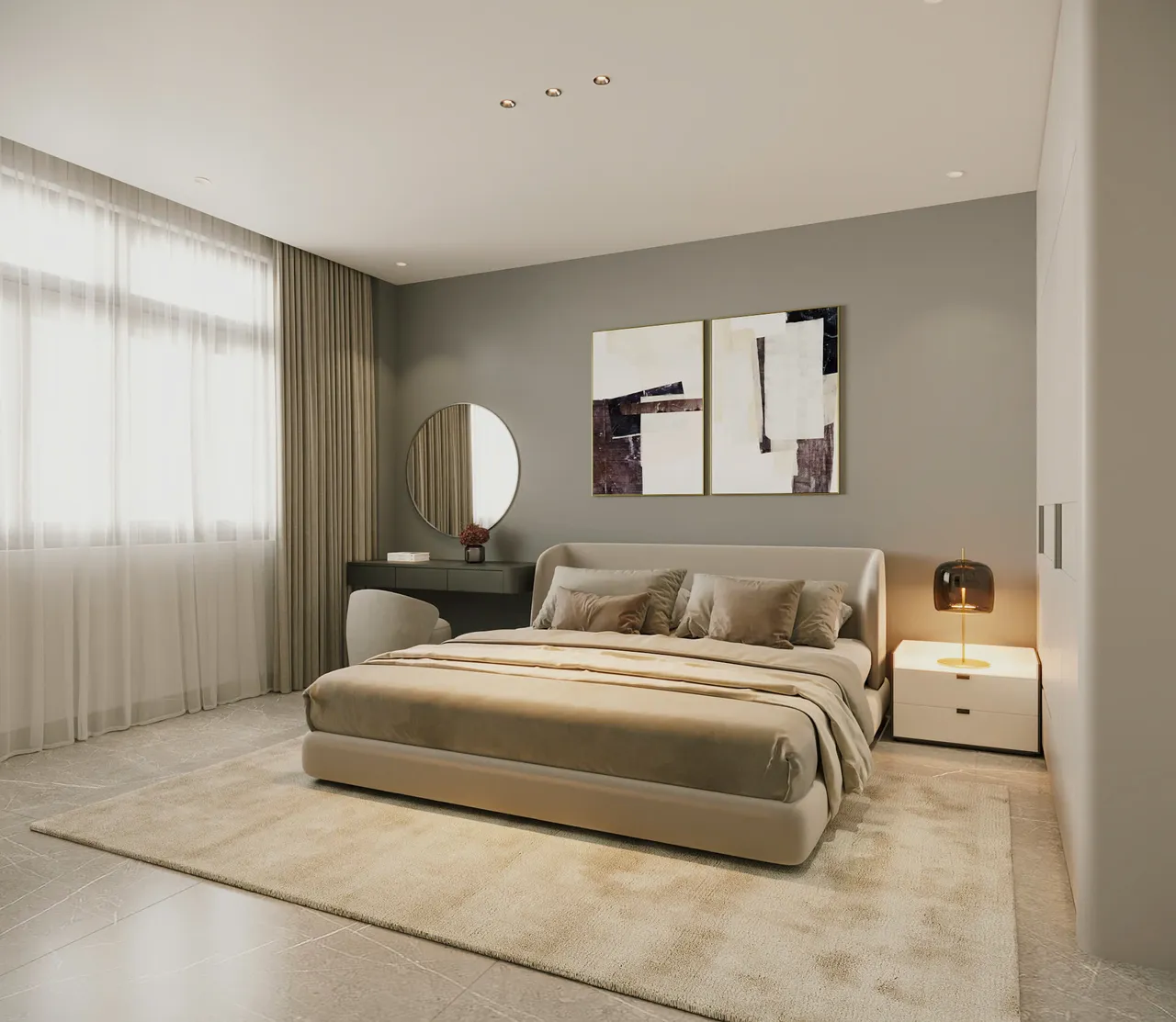 Mẫu nội thất Hiện đại — Nhà mặt đất Tam Trinh — phòng ngủ 3, thiết kế 3d