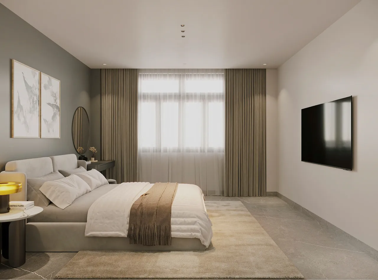 Mẫu nội thất Hiện đại — Nhà mặt đất Tam Trinh — phòng ngủ 2, thiết kế 3d
