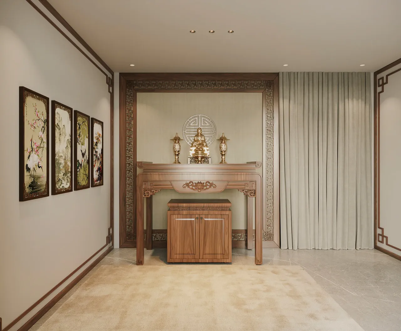 Mẫu nội thất Hiện đại — Nhà mặt đất Tam Trinh — phòng thờ, thiết kế 3d