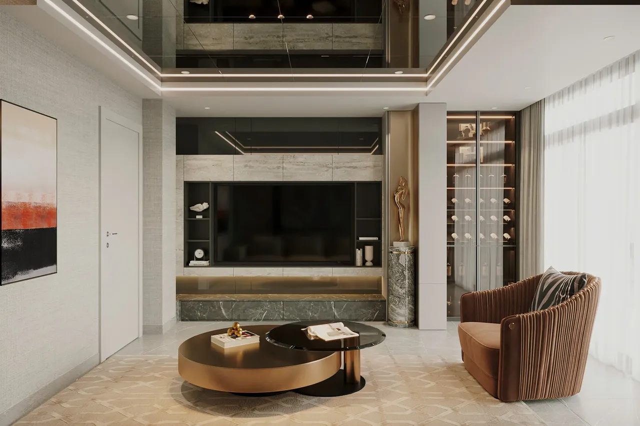 Mẫu nội thất Hiện đại — Nhà mặt đất Tam Trinh — phòng khách, thiết kế 3d