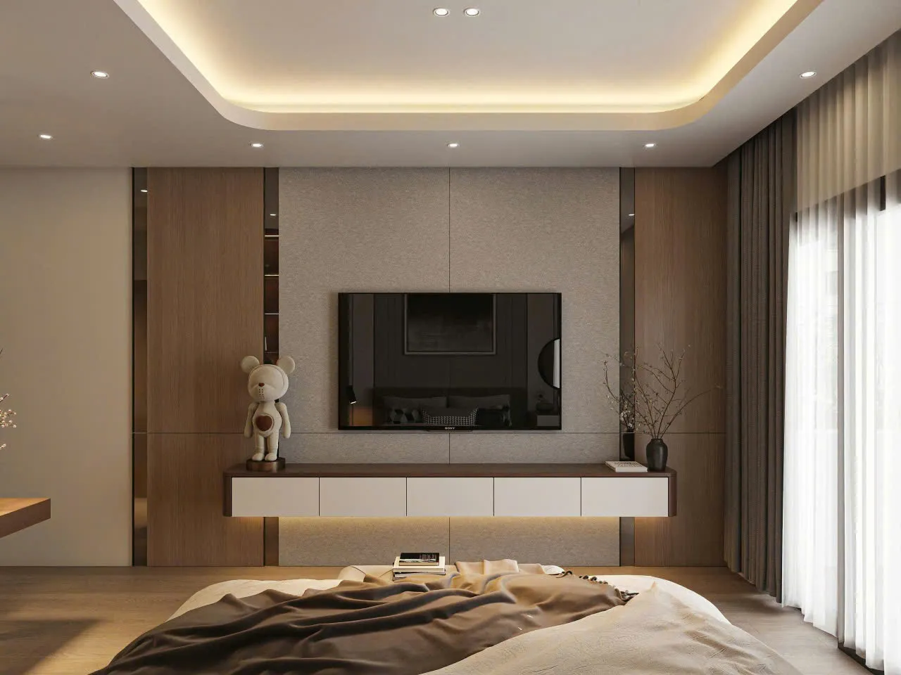Mẫu nội thất Hiện đại — Nhà ở Phú Lộc — phòng ngủ master, thiết kế 3d