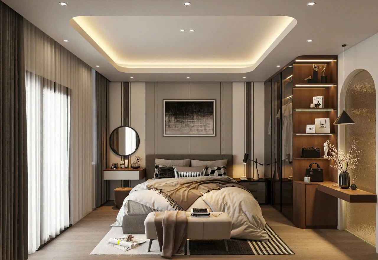 Mẫu nội thất Hiện đại — Nhà ở Phú Lộc — phòng ngủ master, thiết kế 3d