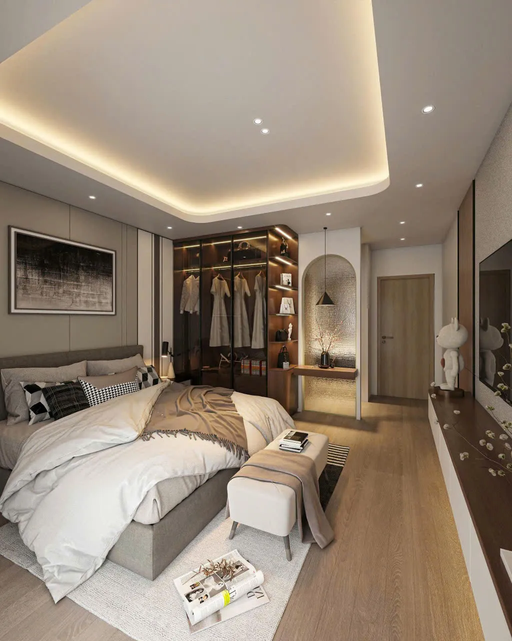 Mẫu nội thất Hiện đại — Nhà ở Phú Lộc — phòng ngủ master, thiết kế 3d