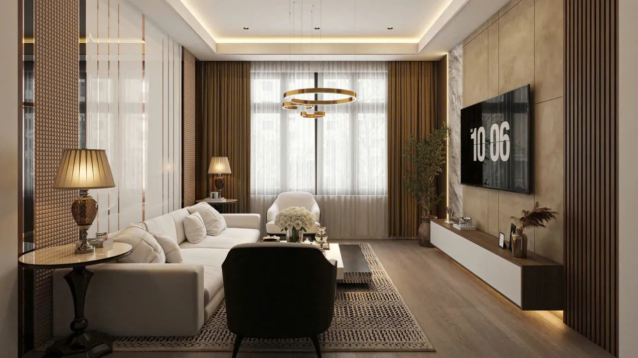 Mẫu nội thất Hiện đại — Nhà ở Phú Lộc — phòng khách, thiết kế 3d
