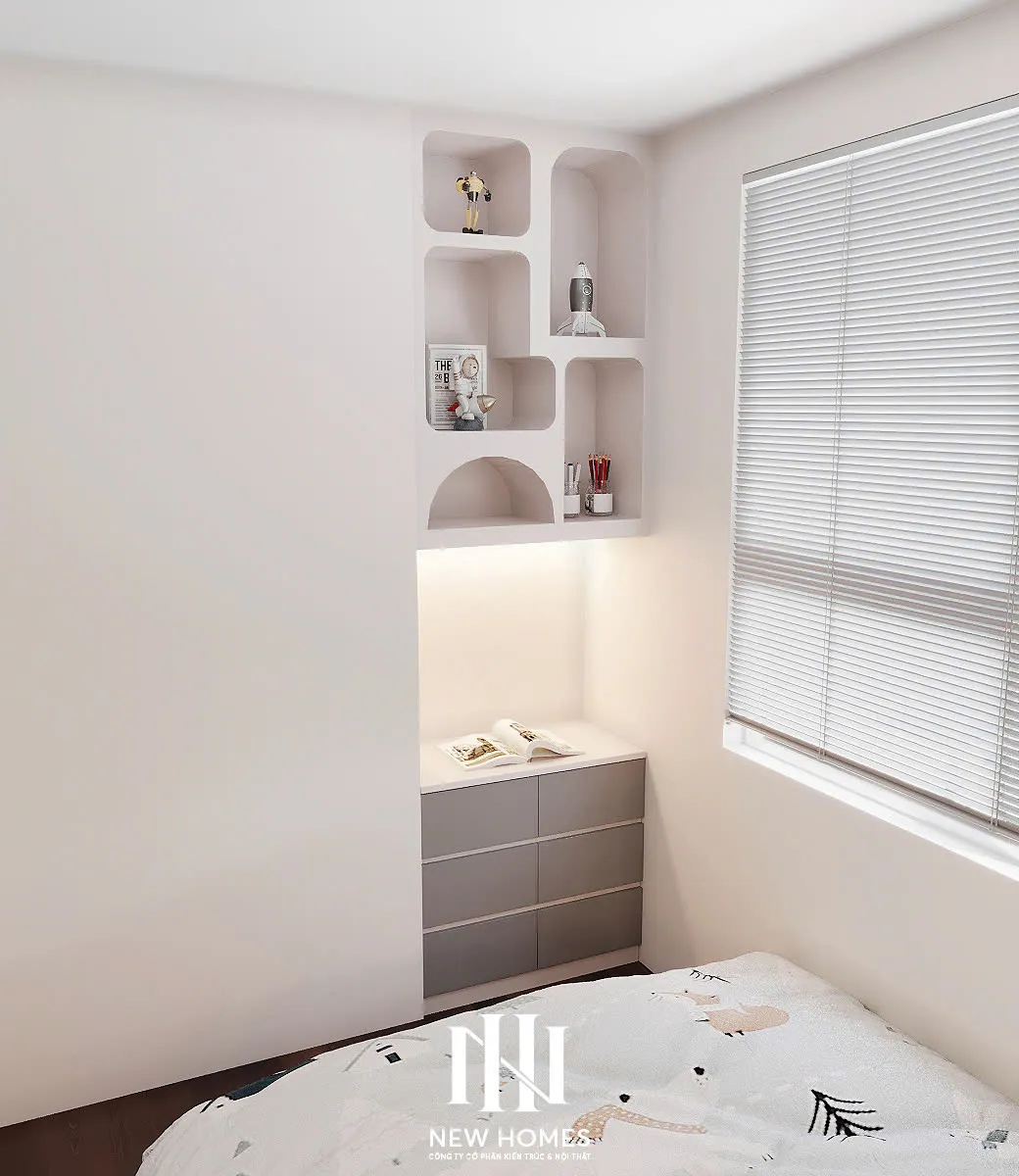 Căn 2PN Hiện đại — Riverside Bích Thuy — phòng ngủ 2, thiết kế 3d