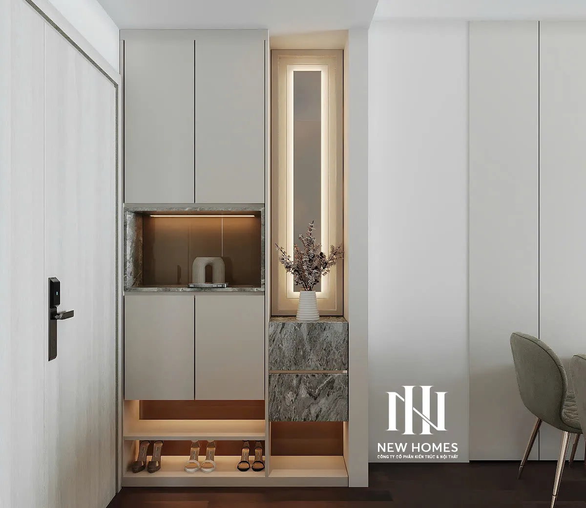 Căn 2PN Hiện đại — Riverside Bích Thuy — sảnh – lối vào, thiết kế 3d