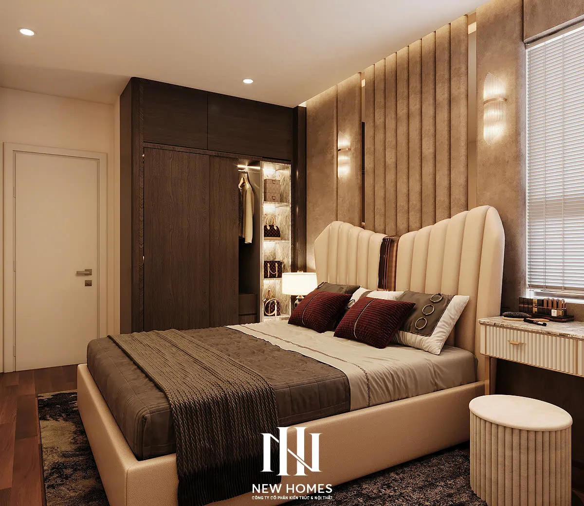 Căn 2PN Hiện đại — Riverside Bích Thuy — phòng ngủ master, thiết kế 3d