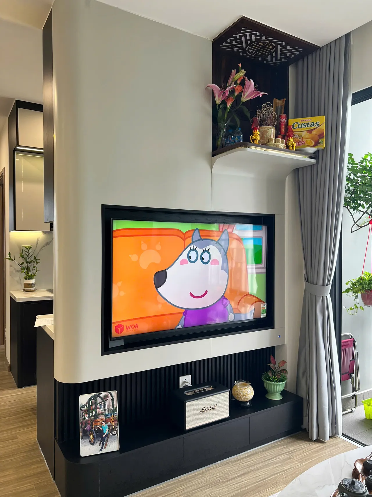 Căn 1PN Hiện đại — SA1 Vinhomes Smart City — phòng khách, hoàn thiện thực tế