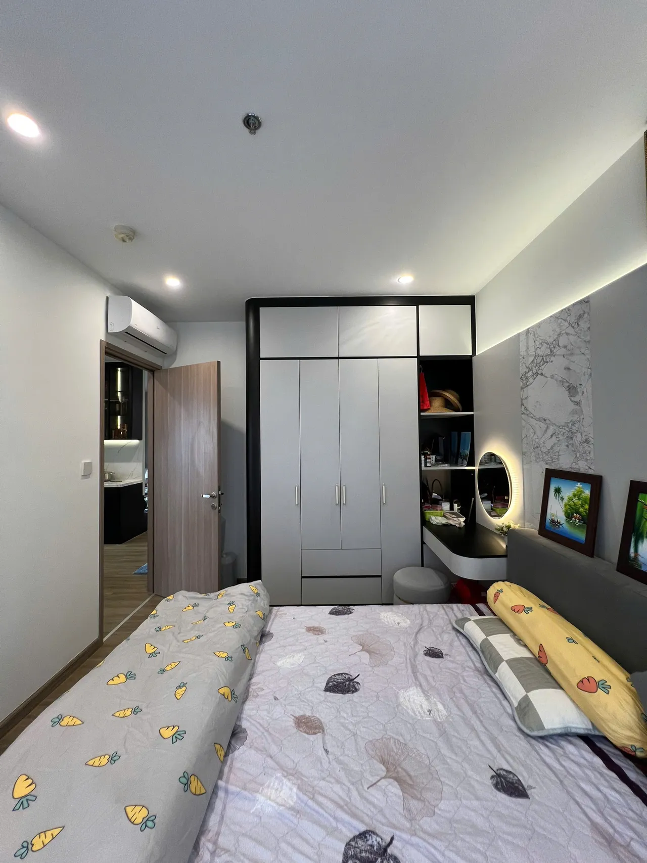 Căn 2PN Hiện đại — SA1 Vinhomes Smart City — phòng ngủ master, hoàn thiện thực tế