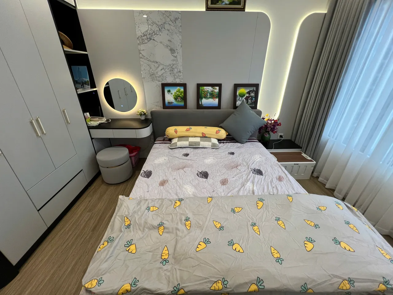 Căn 2PN Hiện đại — SA1 Vinhomes Smart City — phòng ngủ master, hoàn thiện thực tế