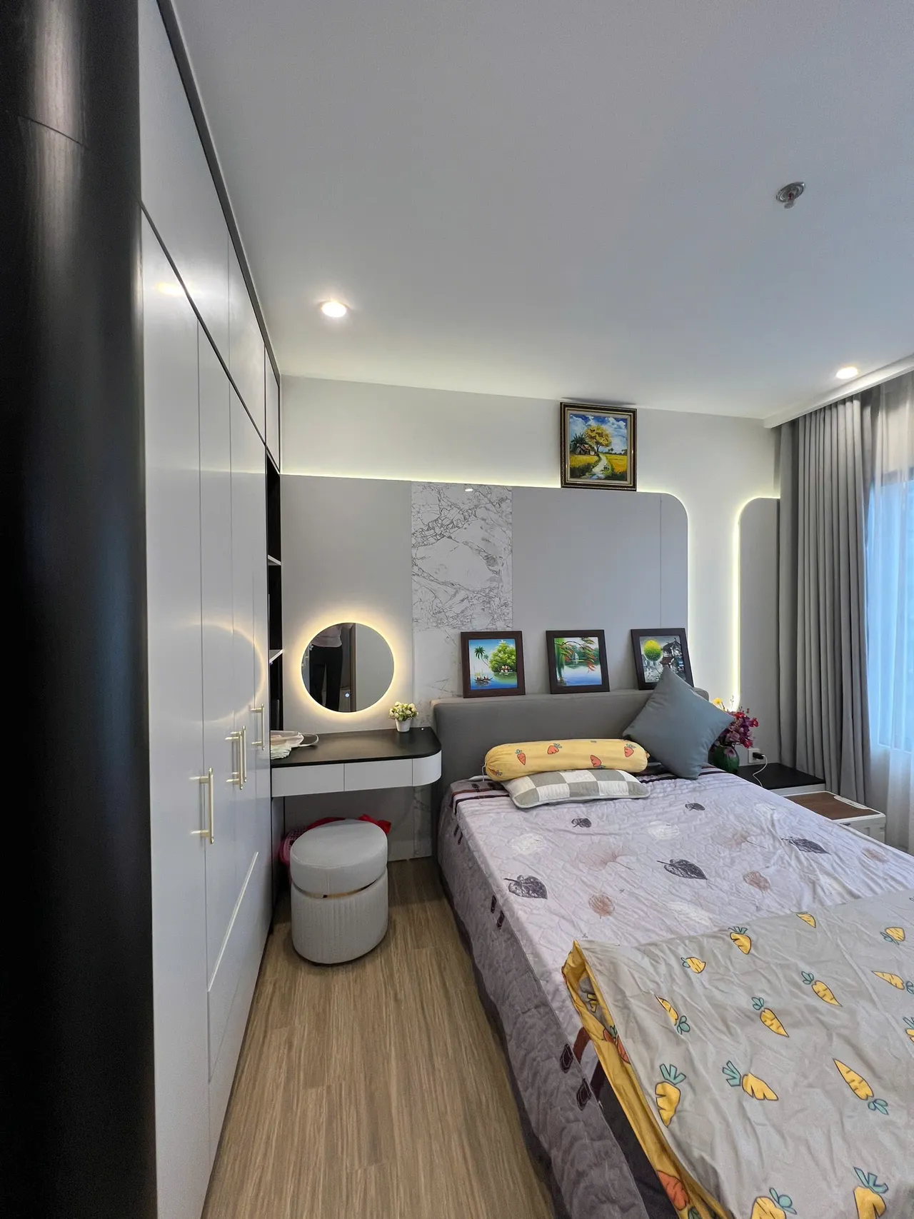 Căn 2PN Hiện đại — SA1 Vinhomes Smart City — phòng ngủ master, hoàn thiện thực tế