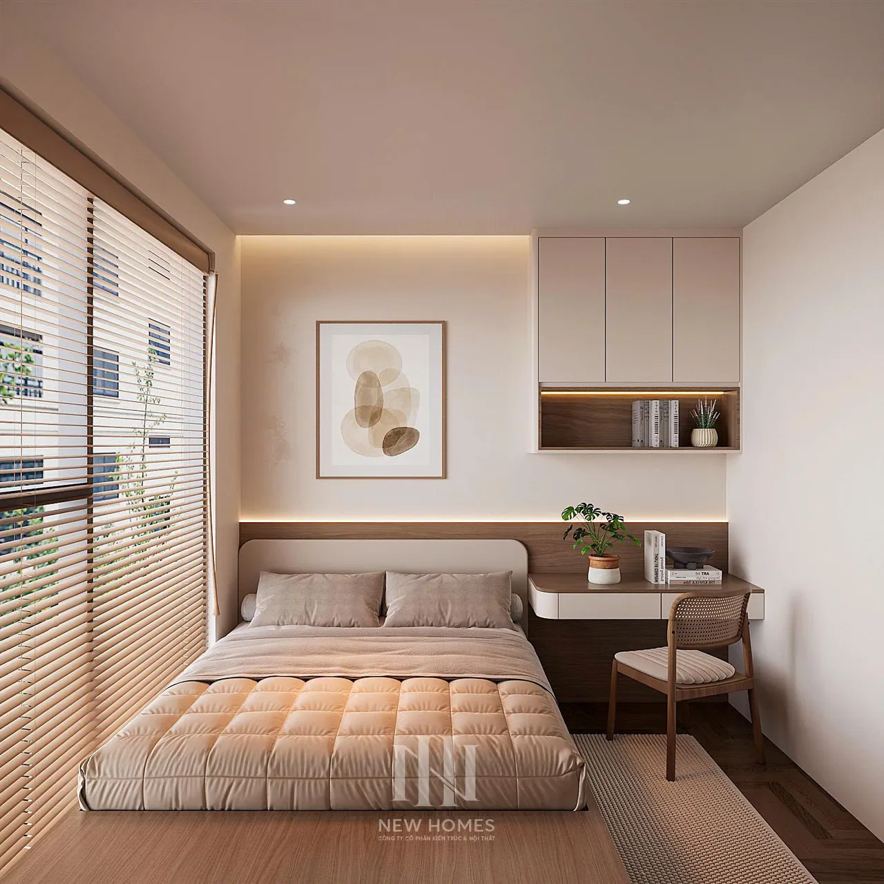 Căn 2PN Hiện đại — The Beverly BE2 Vinhomes Ocean Park — phòng ngủ 2, thiết kế 3d