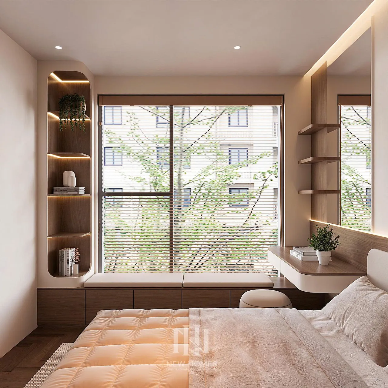 Căn 2PN Hiện đại — The Beverly BE2 Vinhomes Ocean Park — phòng ngủ master, thiết kế 3d