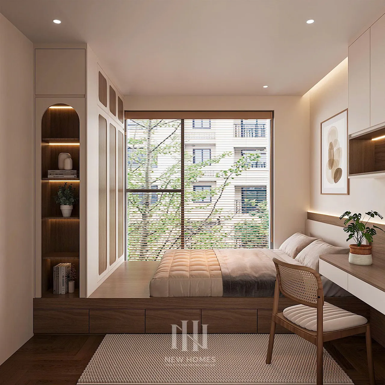 Căn 2PN Hiện đại — The Beverly BE2 Vinhomes Ocean Park — phòng ngủ 2, thiết kế 3d