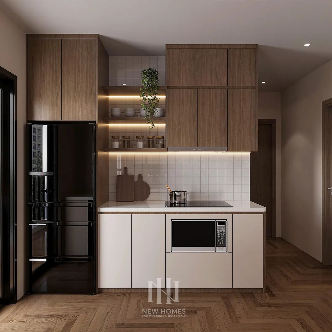 Căn 2PN Hiện đại — The Beverly BE2 Vinhomes Ocean Park — bếp – phòng ăn, thiết kế 3d