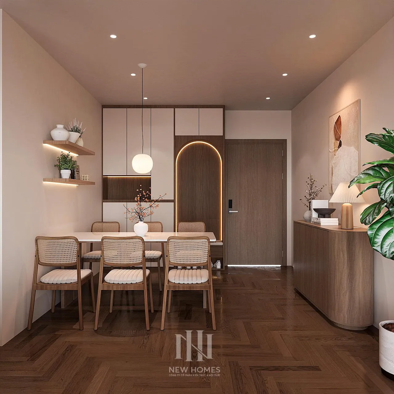 Căn 2PN Hiện đại — The Beverly BE2 Vinhomes Ocean Park — bếp – phòng ăn, thiết kế 3d