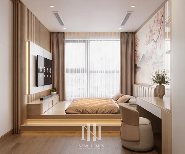 Phòng ngủ master — Căn 3PN Japandi — The Beverly BE4 Vinhomes Ocean Park