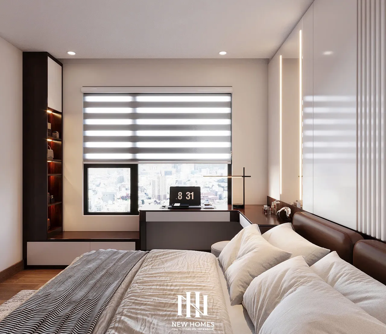 Căn 3PN Hiện đại — The Zurich ZR2 Vinhomes Ocean Park — phòng ngủ master, thiết kế 3d
