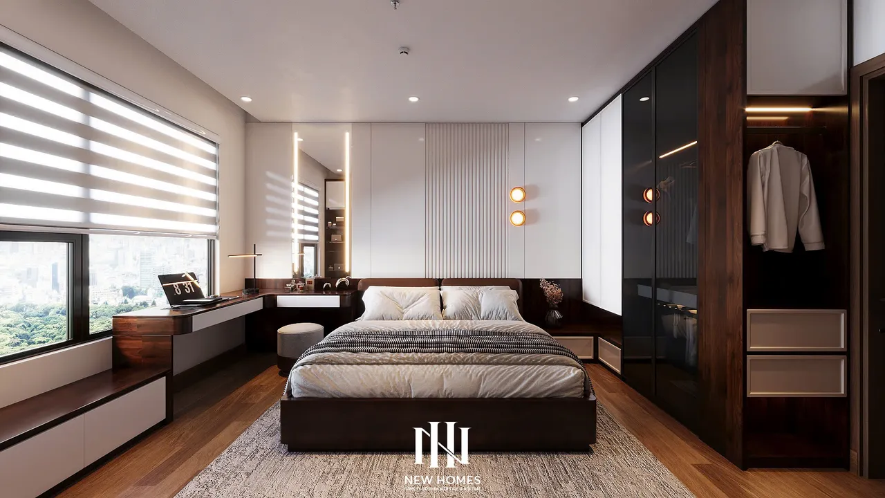 Căn 3PN Hiện đại — The Zurich ZR2 Vinhomes Ocean Park — phòng ngủ master, thiết kế 3d