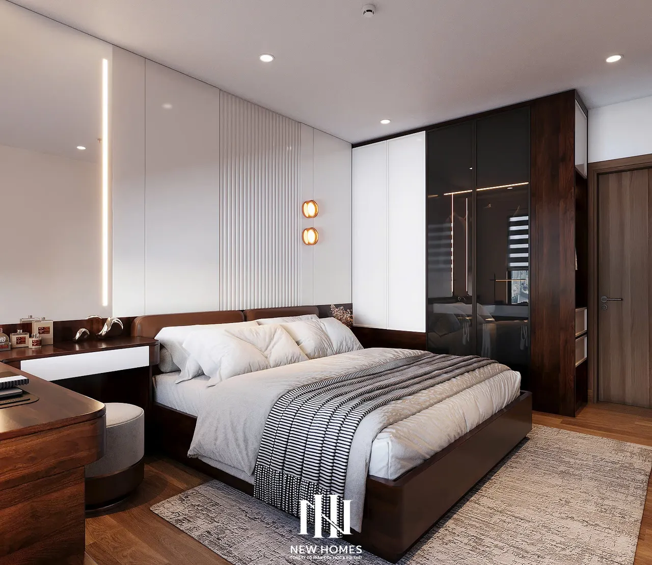 Căn 3PN Hiện đại — The Zurich ZR2 Vinhomes Ocean Park — phòng ngủ master, thiết kế 3d