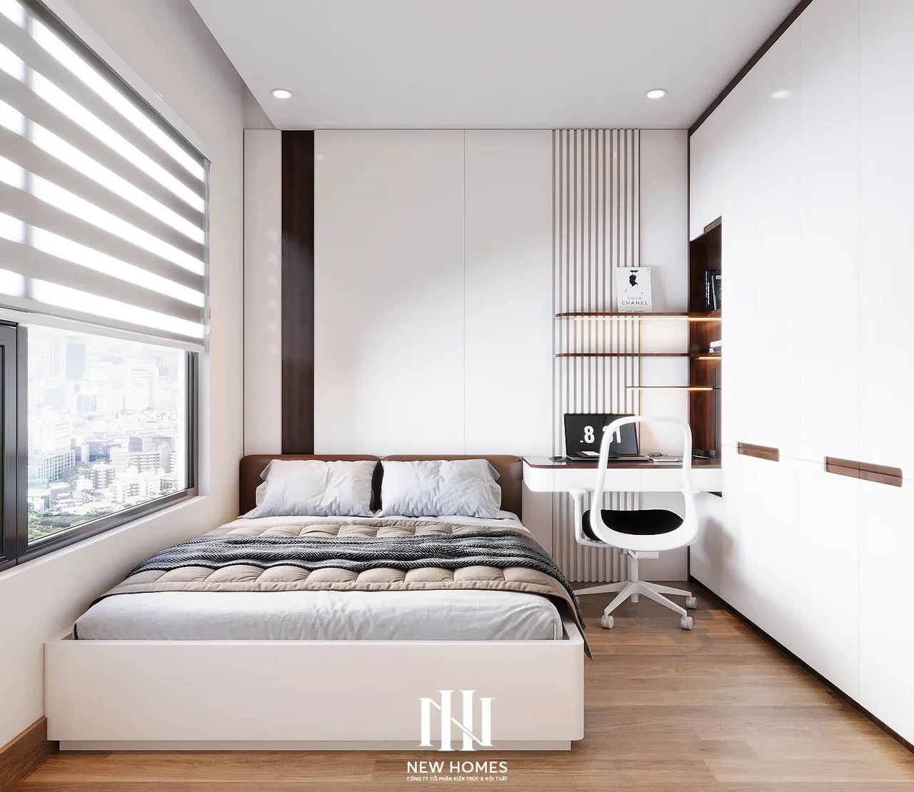 Căn 3PN Hiện đại — The Zurich ZR2 Vinhomes Ocean Park — phòng ngủ 2, thiết kế 3d