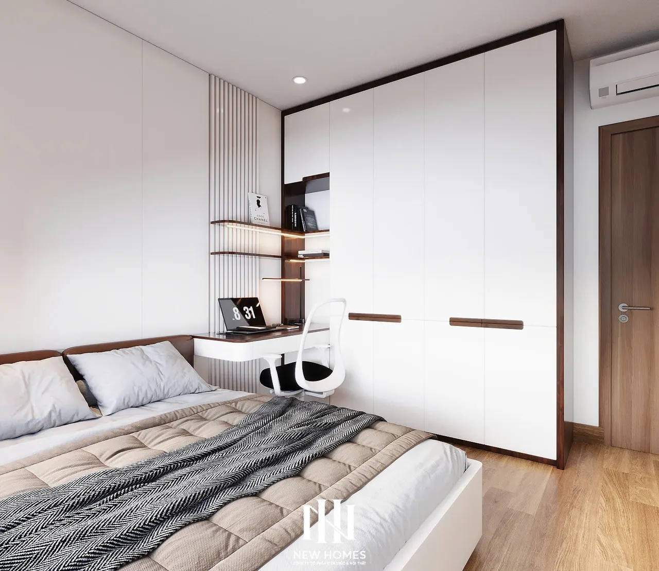 Căn 3PN Hiện đại — The Zurich ZR2 Vinhomes Ocean Park — phòng ngủ 2, thiết kế 3d